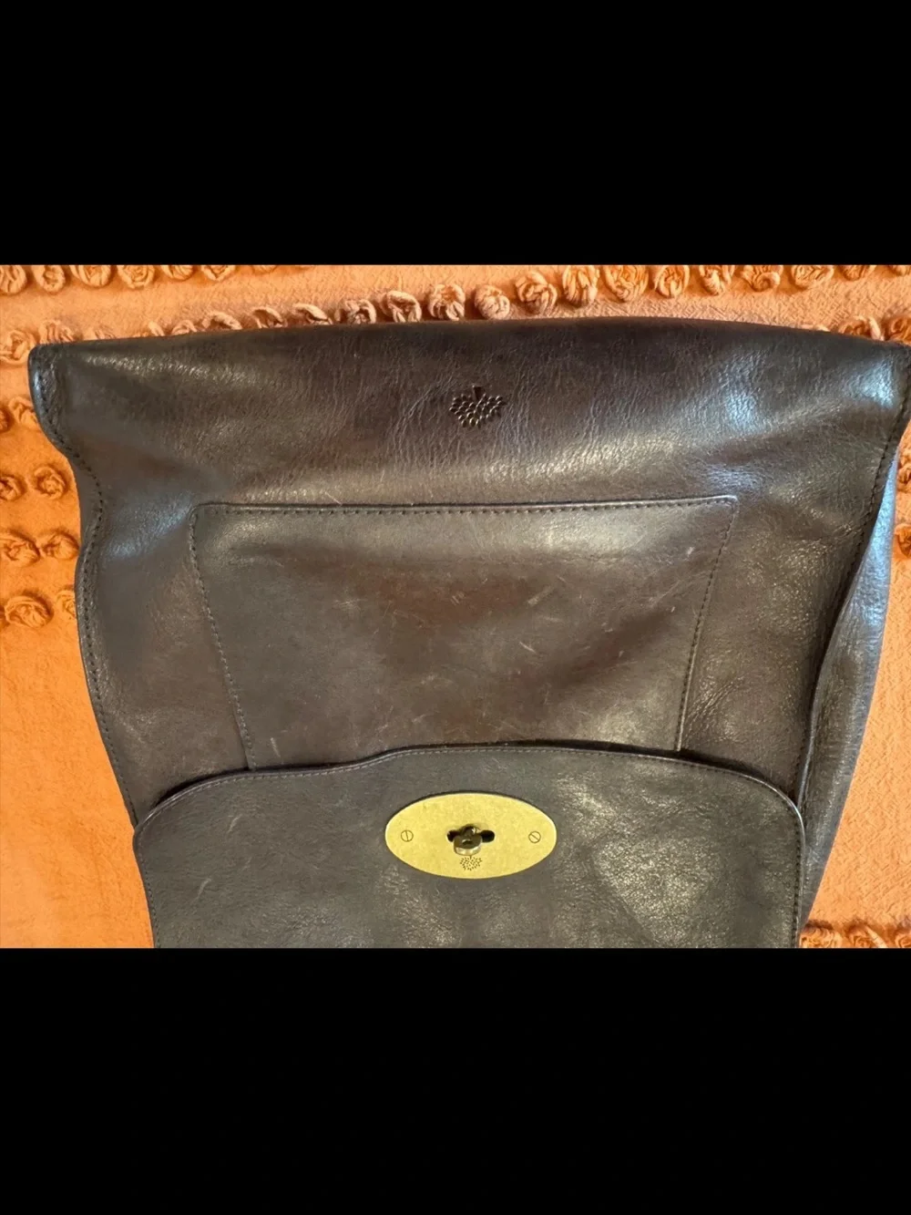 Mulberry Dark Brown Leather Messenger Bag with Gold Turn-Lock